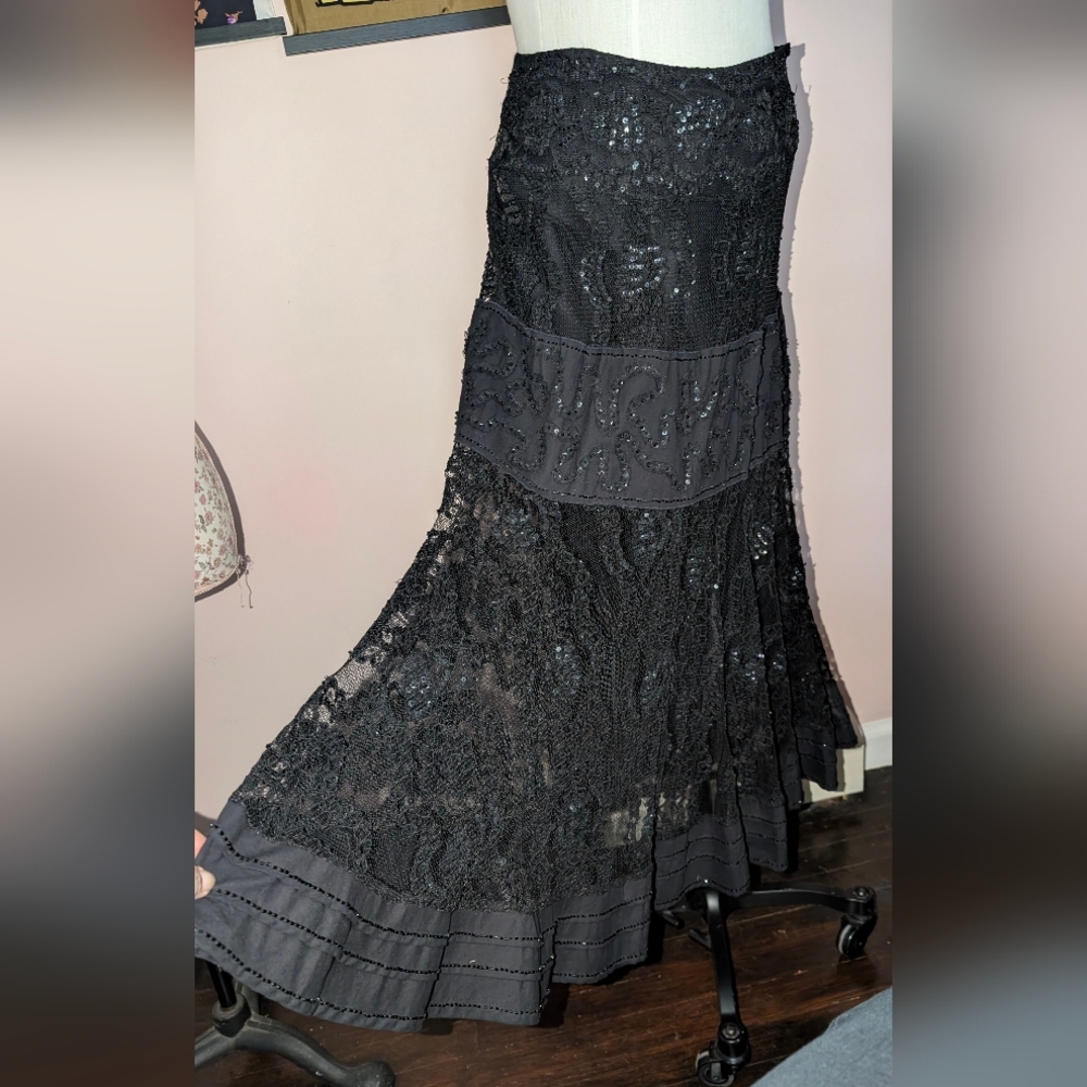 Basil And Maude Anthropologie Black Lace Maxi Skirt